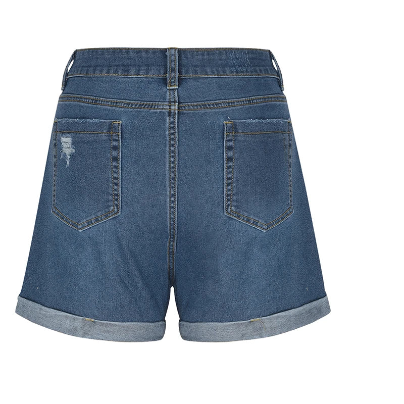 Pantalones cortos vaqueros desgastados y enrollados para mujer, novedad de verano, pantalones cortos vaqueros rectos adelgazantes, moda coreana, pantalones cortos lisos para mujer