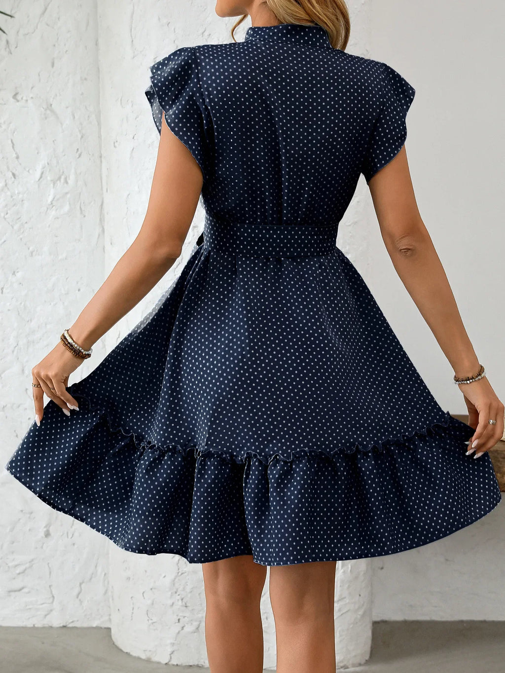 Elegant Summer Women's Dress with Pleated Sleeve A- Line Skirt Belted Midi Dress Chinese Style Fashionable Casual Dress
