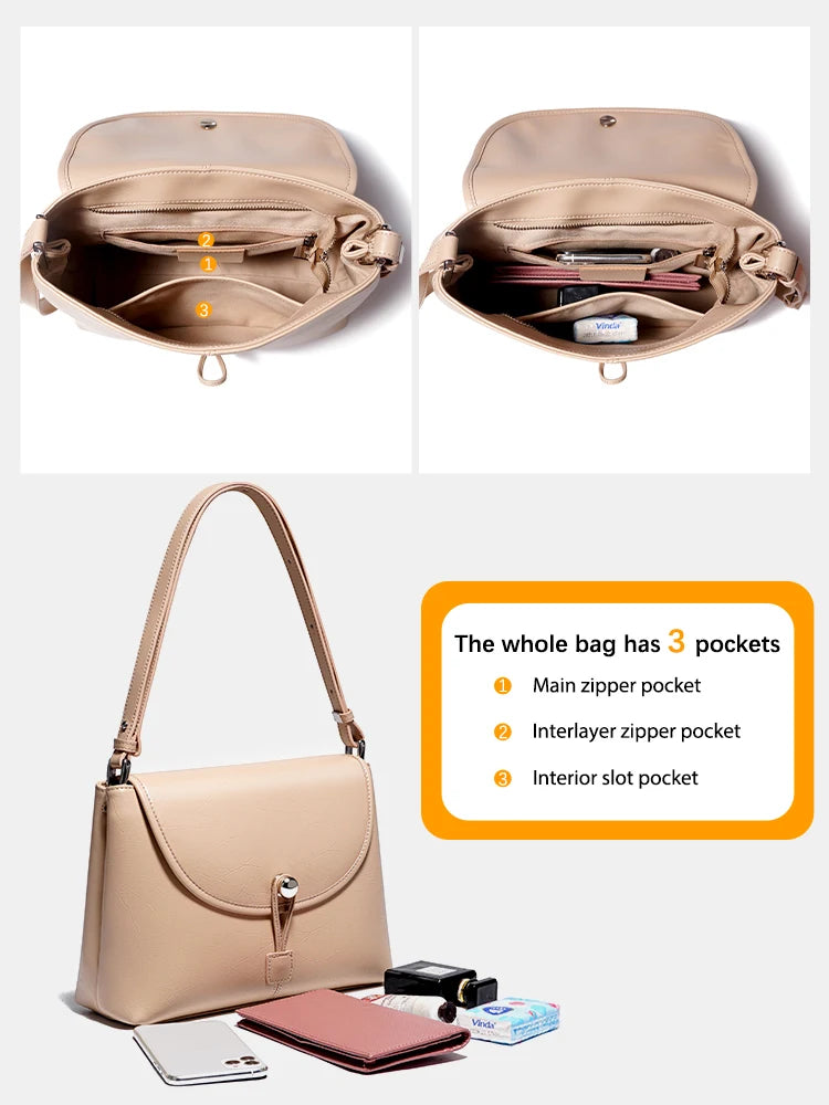 Zency 2025 Women's Soft Leather Handbag Large Pocket Tote Bag Shoulder Crossbody Luxury Bag Gift Lady Underarm Bag Adjustable
