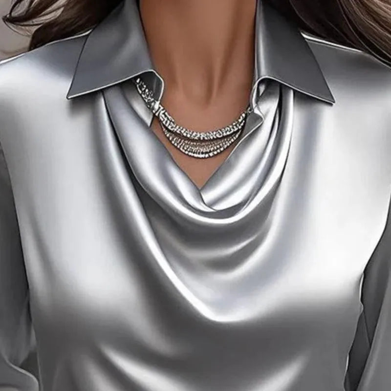 2025 New Satin Women Shirt Vintage Long Sleeve Blouse Silk Elegant Womens Tops Commuting  White Shirt Autumn Female Clothing