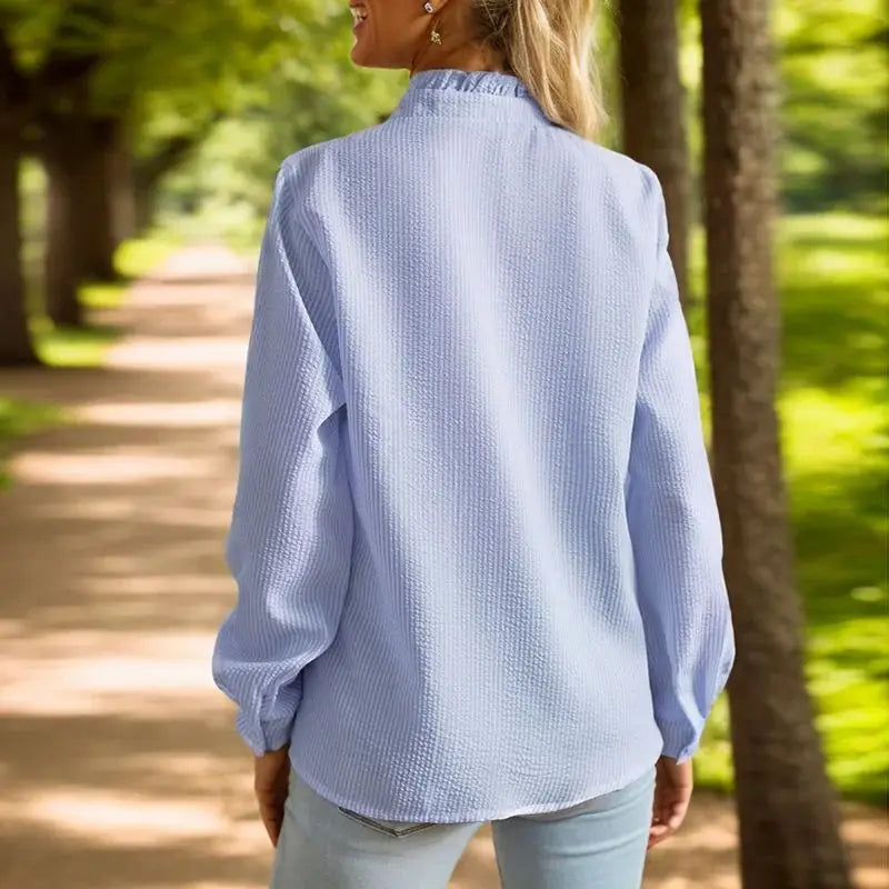 Women's Autumn Commuting Striped Long irt Loose Fit  Knot Slimming Effect Warmth Long Sve Stand Collar Chinese ...