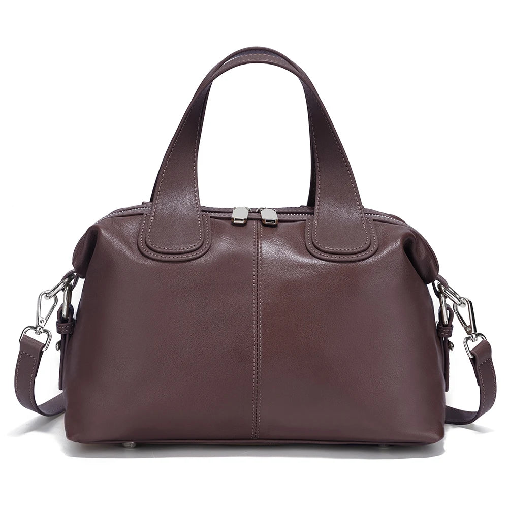 Zency Simple Solid Color Real Cowhide Shoulder Crossbody Bags Genuine Leather Women Handbag Casual Tote Vintage Coffee Bag 2025