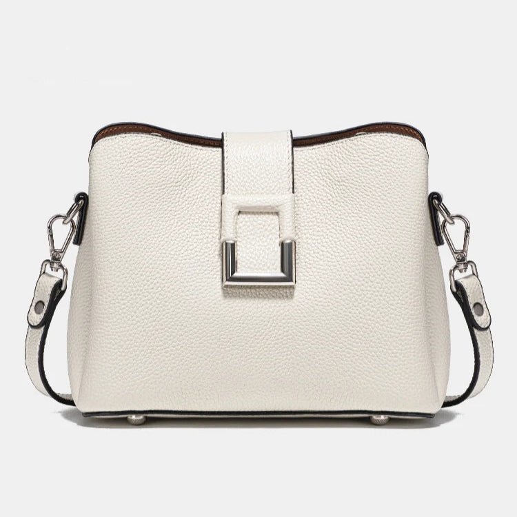 Zency Genuine Leather White Designer Noble Shopper Shoulder Bag Commuter Large Bucket Handbag Women Tote Bucket Cross Body Bag