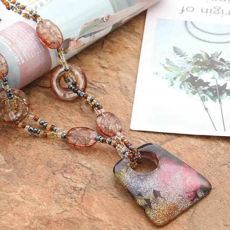 Ethnic Sle Round Resin Leopard Long Sweater Chain Necklace Retro Crystal Pendant Female Jewelry Neck Accessories