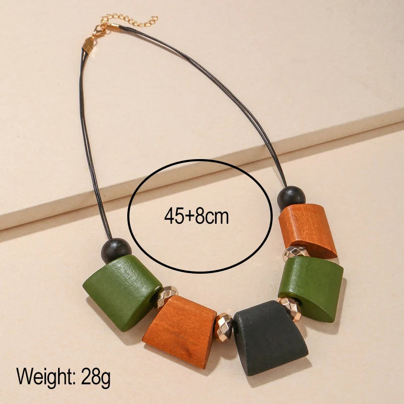 Women Vintage Ethnic Statement Bib Necklace Geometric Ladder Wood Beads Necklaces Pendants New Fashion Collar Neck Jewelry