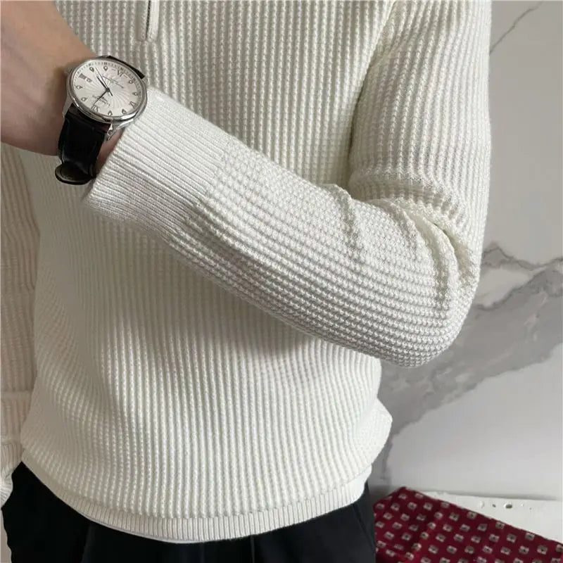 England Solid Color Polo Shirts Spring Autumn Waffle Long Sleeve Men's Clothing Polo-Neck Fashion Zipper Casual Knitted T-shirts