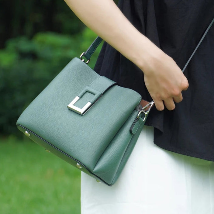 Zency Genuine Leather White Designer Noble Shopper Shoulder Bag Commuter Large Bucket Handbag Women Tote Bucket Cross Body Bag