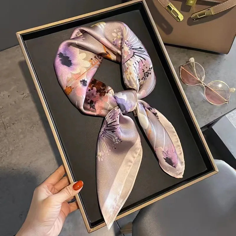 Luxury Brand Horse Print Skinny Silk Square Scarf For Women Soft Satin Neckerchief Scarves Bag Ribbon Female Foulard Hairband