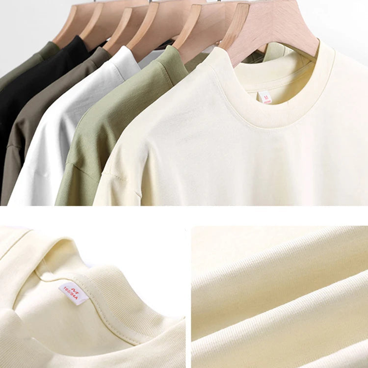 260GSM Summer T Shirt Men Korean Fashion Short Sleeve Loose Basic T-shirts Solid Tops Oversized Tee Unisex