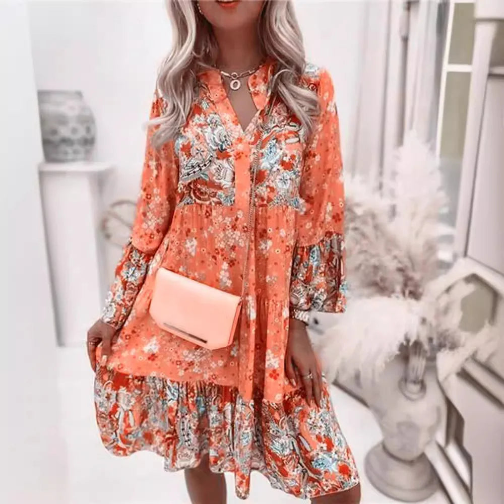 Women's Printed Patchwork ort Dr Summer High Waist Knitted Polyester Fiber Thiened Basic Sle Chinese Production