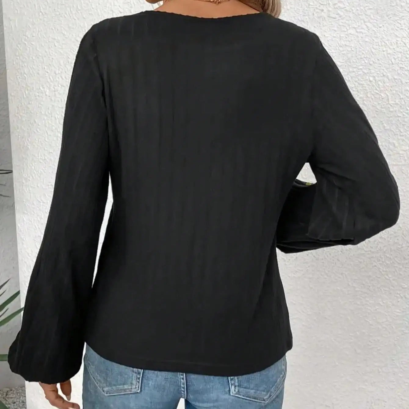 Plus Size 1XL-5XL New Women Casual Long Sleeve Breathable Semi-Sheer T-Shirt Ladies Fashion Elegant V-Neck Lace Cut-Out T-Shirt