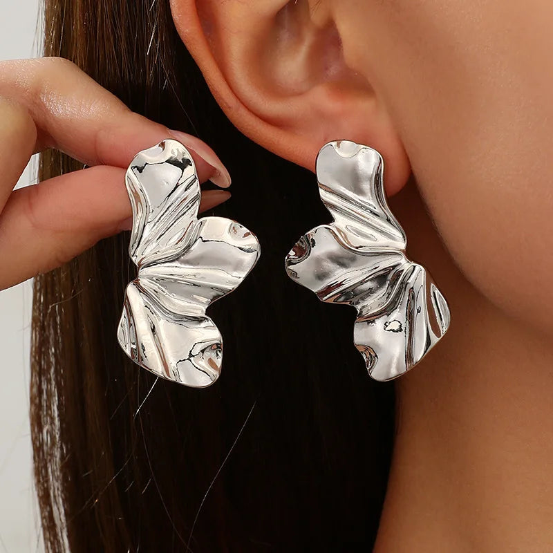 Stainless Steel Half Flower Stud Earrings for Women Girls Minimalist Irregular Petal Earring Studs Fashion Party Jewelry Gifts