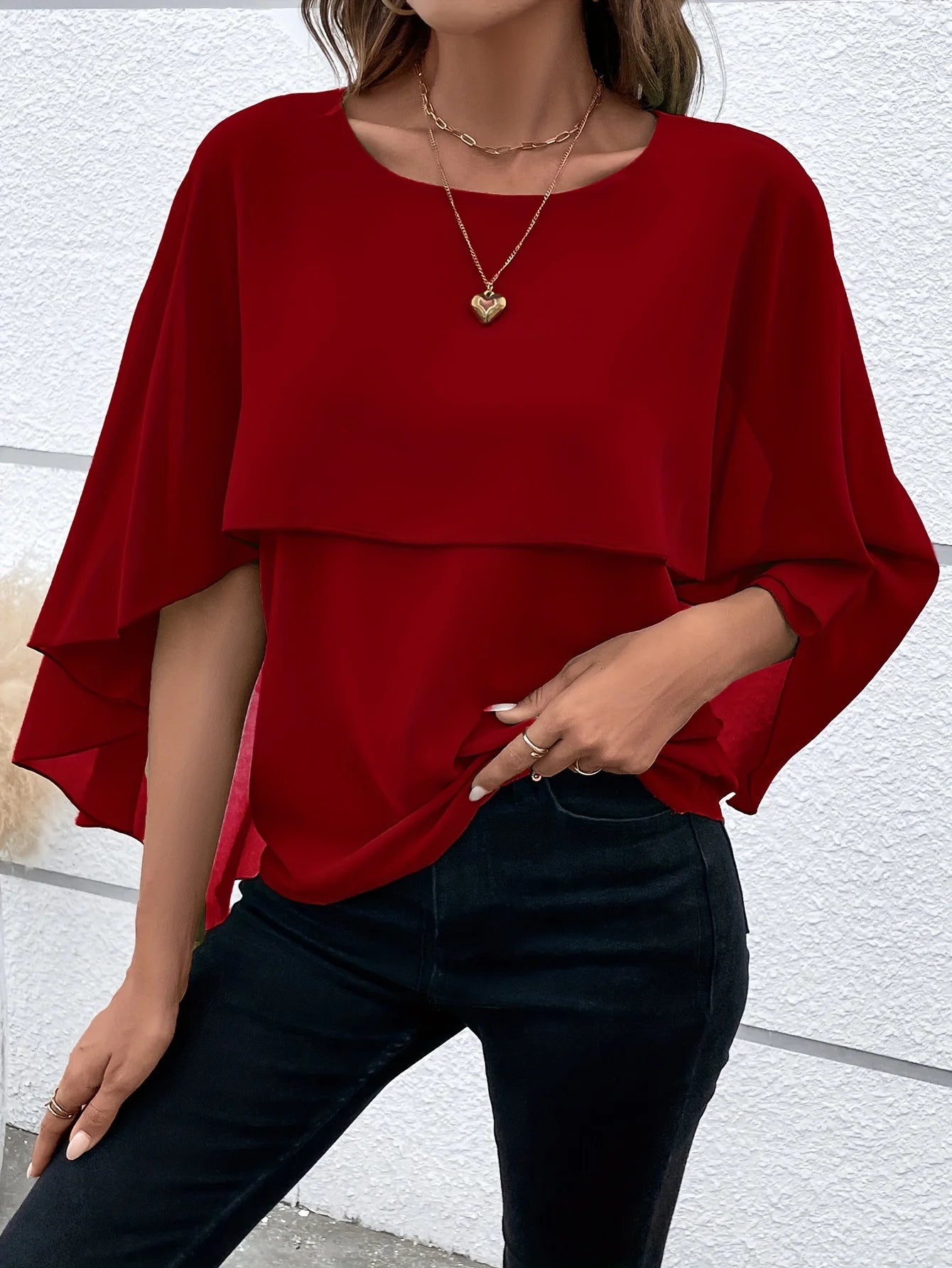 Women's Layered Cape Sve irt Faionable Transformed Design round Ne Mid-Length Casual Wear Polyester Fiber Summer