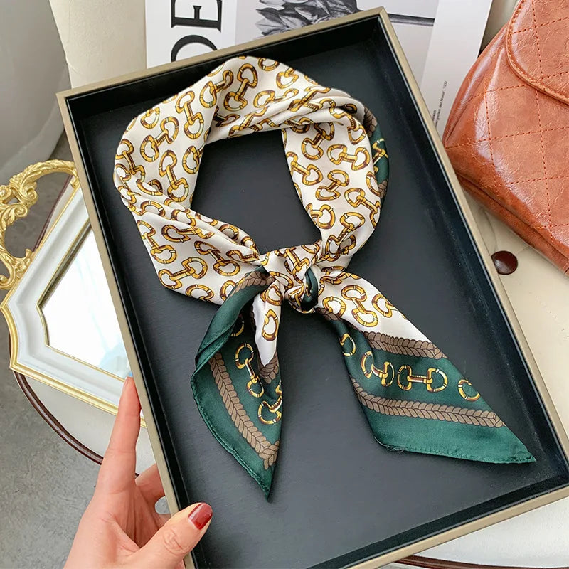 Luxury Brand Horse Print Skinny Silk Square Scarf For Women Soft Satin Neckerchief Scarves Bag Ribbon Female Foulard Hairband