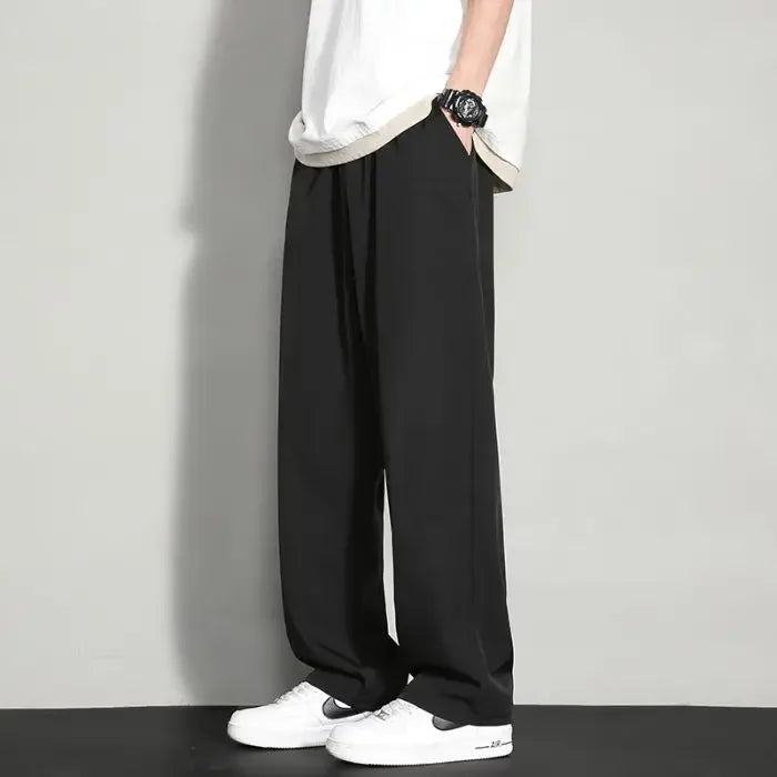 Men's Ice Silk Wide Leg Pants Thin Man Black Comfortable Quick Drying Pants Summer Loose Casual Streetwear Loose Trouser