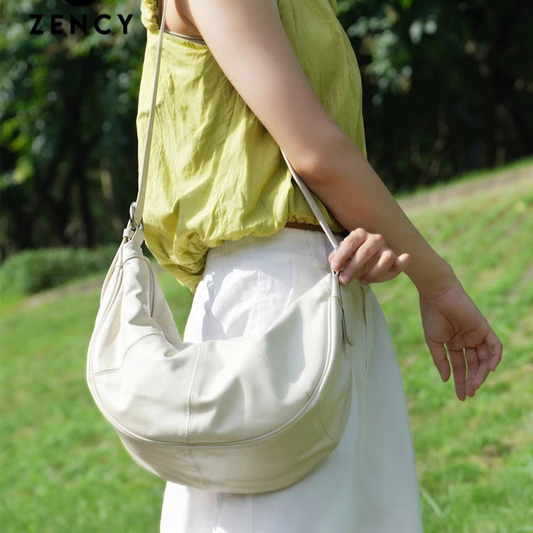 Zency Women Genuine Leather Hobo Bags Shoulder Crossbody Large Capacity Handbag With Two Straps Zip Pockets 2024