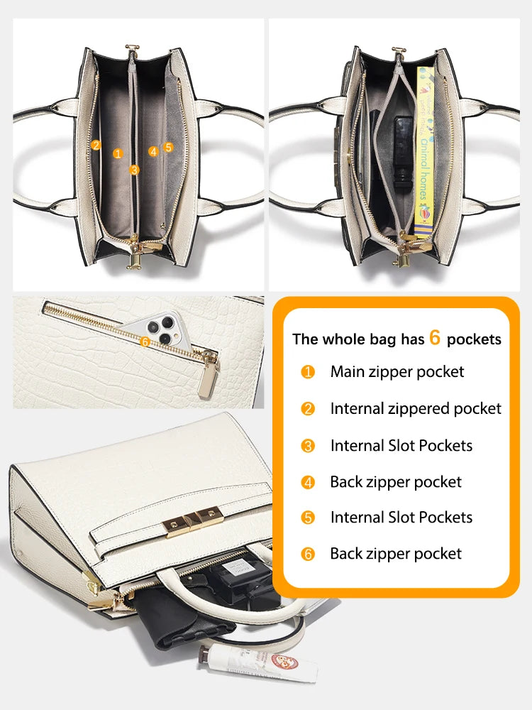 Zency Cowhide High Quality Ladies Handbags Genuine Leather Top-handle Bag For Work Luxury Designer Brand Crossbody Mom Bag