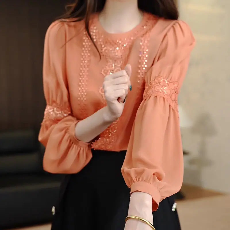 French Heavy Industry Unique 2025 New Women's Chiffon Shirt