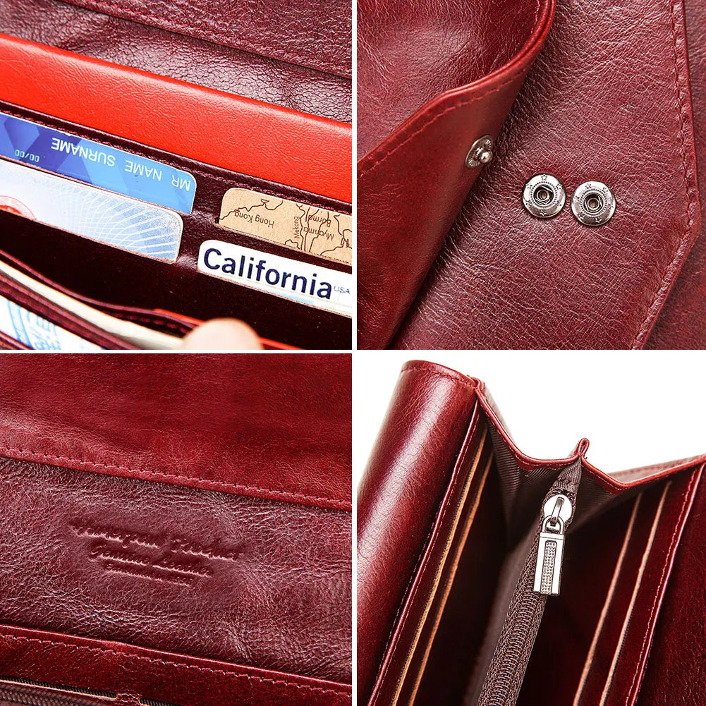 HUMERPAUL Cartera para mujer Capa superior de cuero Bolso largo para teléfono celular con tarjetero RFID de gran capacidad de lujo ﻿ Bolsos de mujer