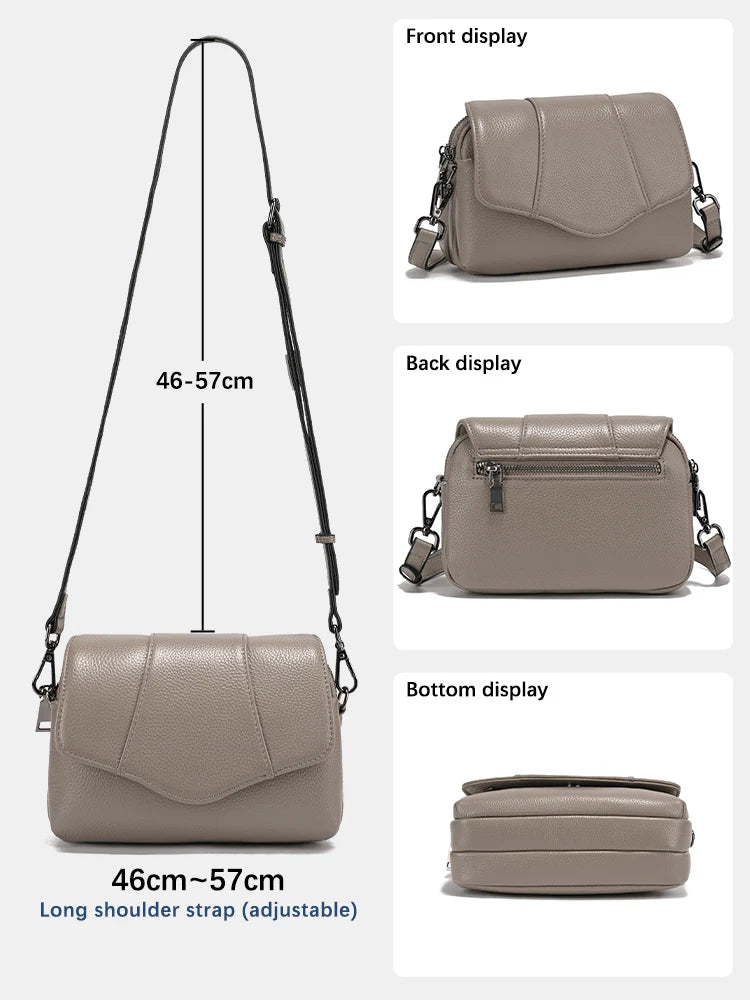 Zency Retro Genuine Leather Shell Bag for Women Simple Multi-compartment Shoulder Handbag Satchel Ladies Fashion Crossbody Bag
