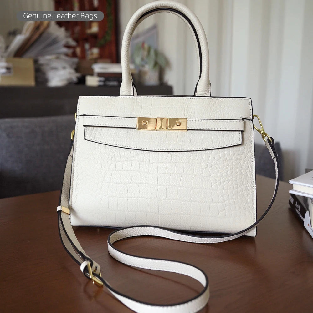 Zency Cowhide High Quality Ladies Handbags Genuine Leather Top-handle Bag For Work Luxury Designer Brand Crossbody Mom Bag