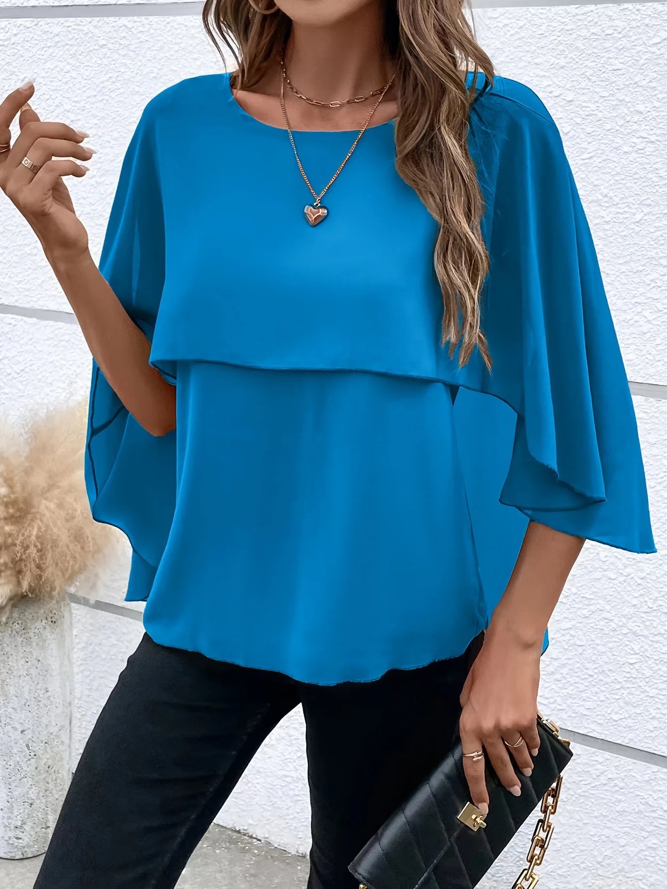 Women's Layered Cape Sve irt Faionable Transformed Design round Ne Mid-Length Casual Wear Polyester Fiber Summer