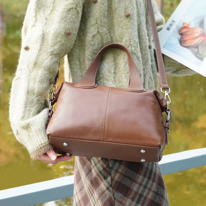 Zency Simple Solid Color Real Cowhide Shoulder Crossbody Bags Genuine Leather Women Handbag Casual Tote Vintage Coffee Bag 2025
