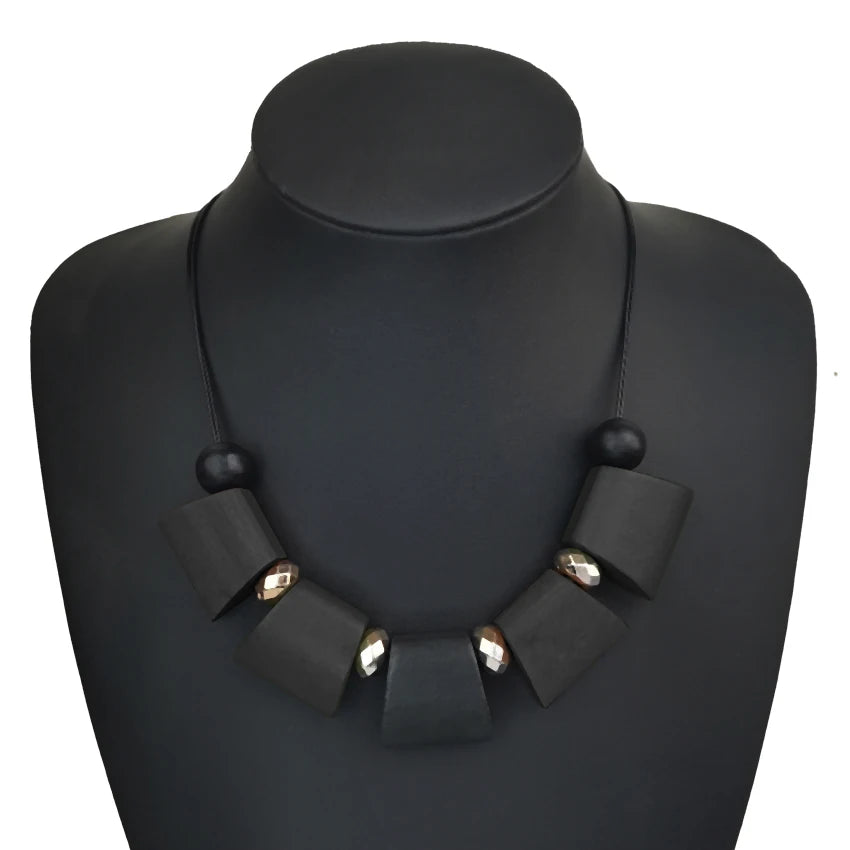 Women Vintage Ethnic Statement Bib Necklace Geometric Ladder Wood Beads Necklaces Pendants New Fashion Collar Neck Jewelry