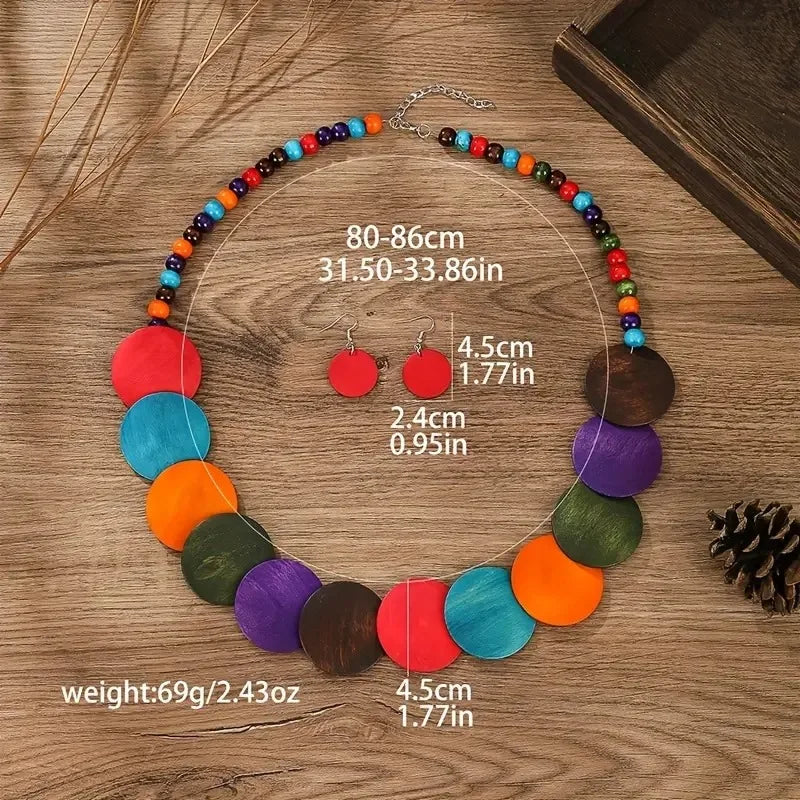FTCY Bohemian Vintage Wood Necklace for Women Handmade Exaggerated Necklace Earring Jewelry Sets Women's Party Gifts