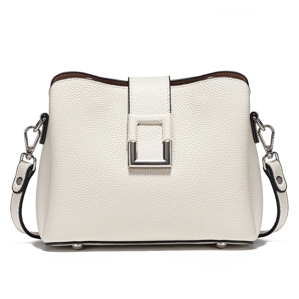 Zency Genuine Leather White Designer Noble Shopper Shoulder Bag Commuter Large Bucket Handbag Women Tote Bucket Cross Body Bag