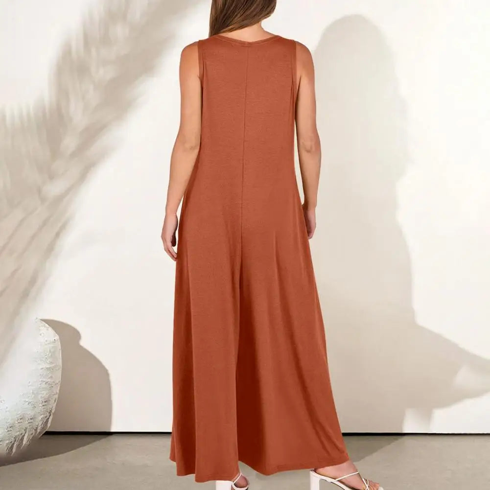 Mono de Color liso para mujer, mono de pierna ancha, mono elegante de verano para mujer con corte bajo, cuello en V, pierna ancha plisada, suelto para usar