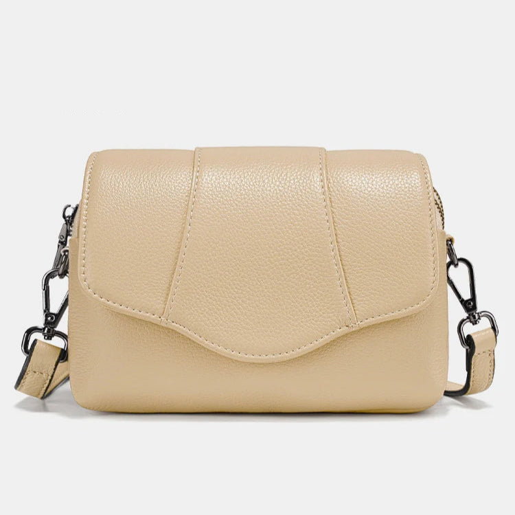 Zency Retro Genuine Leather Shell Bag for Women Simple Multi-compartment Shoulder Handbag Satchel Ladies Fashion Crossbody Bag