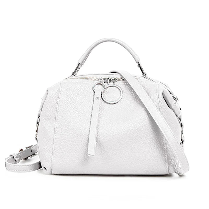 Zency Elegant Genuine Leather Handbag Women Shoulder Bag Large Capacity Simple Medium Tote Bag Crossbody Bag With Two Straps