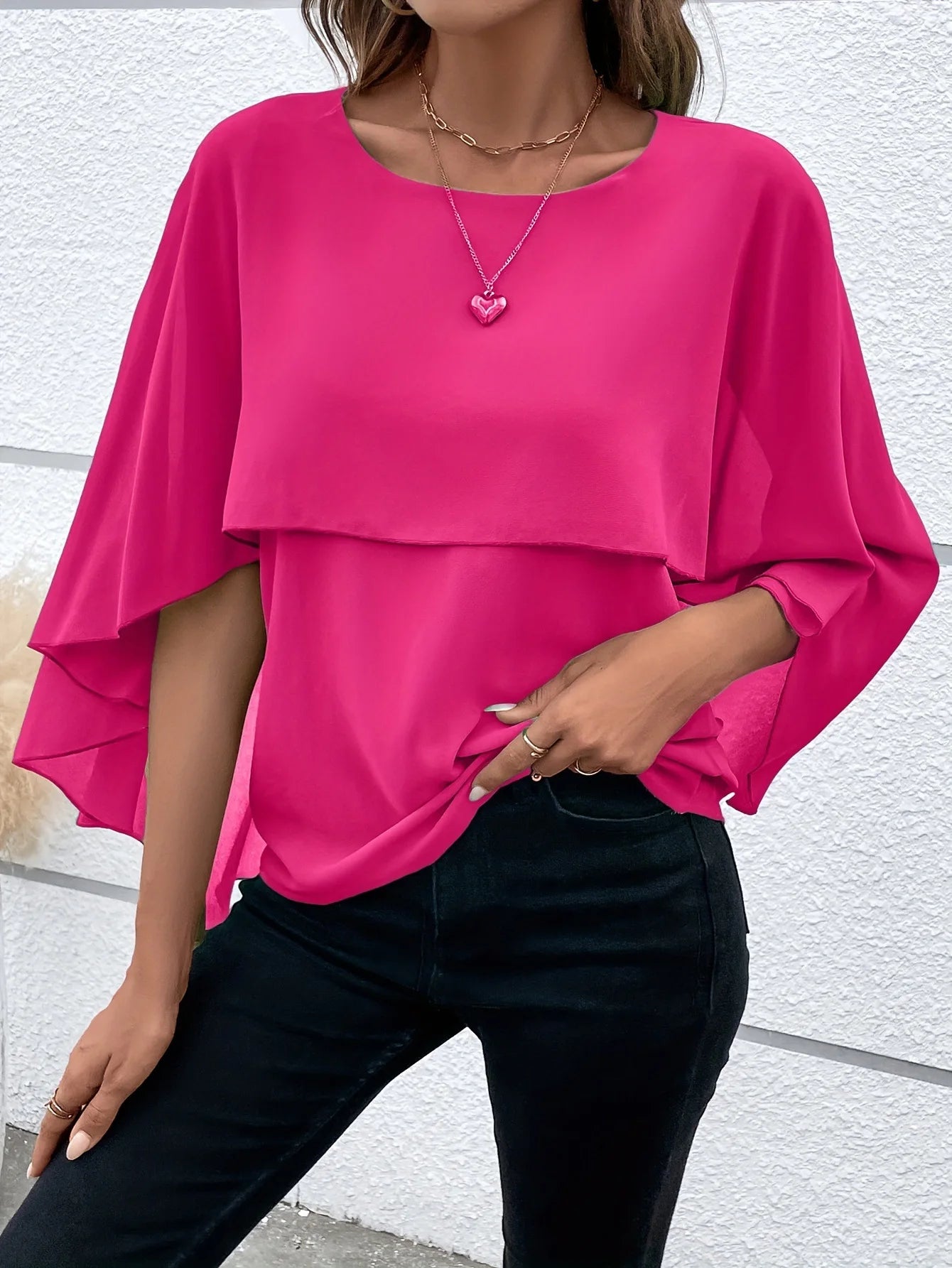 Women's Layered Cape Sve irt Faionable Transformed Design round Ne Mid-Length Casual Wear Polyester Fiber Summer