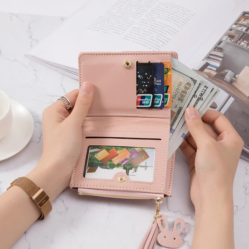 Cartera de mujer de cuero PU, cartera de mujer hecha de cuero, monederos para mujer, tarjetero, monederos portátiles plegables para mujer