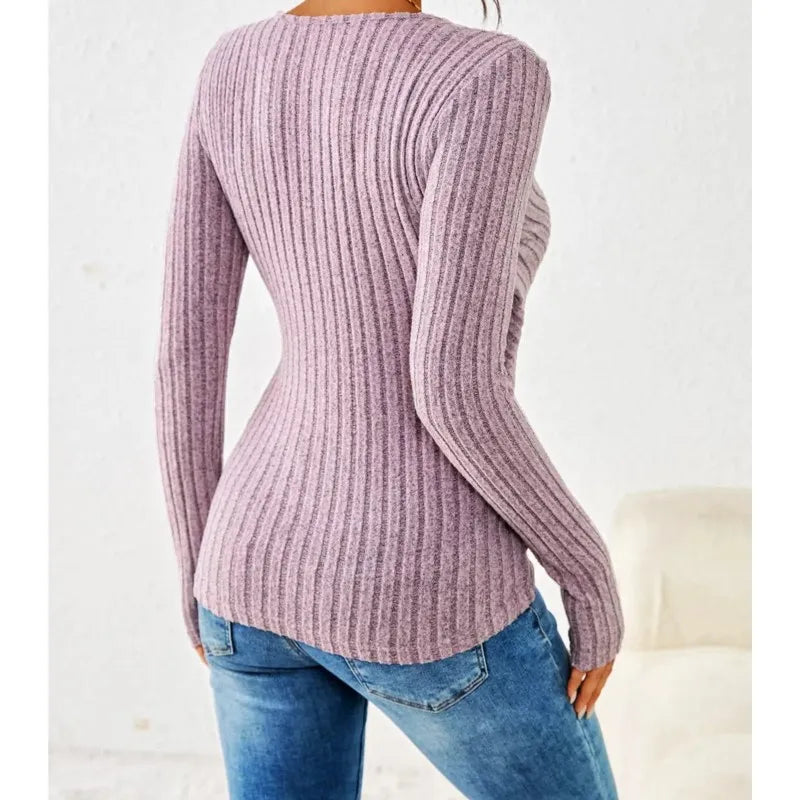 Women's Bodycon Blouses Spring Autumn New Fashion Sexy Solid Color Pit Strip Slim Long Sleeve Knitting Top For Women Casual