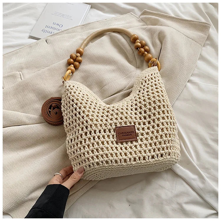 FLYING STARS Brand Fashion Women's Shoulder Bag Large Capacity Beach Vacation Bag Knitted Bag for Women Hollow Knitted Handbag