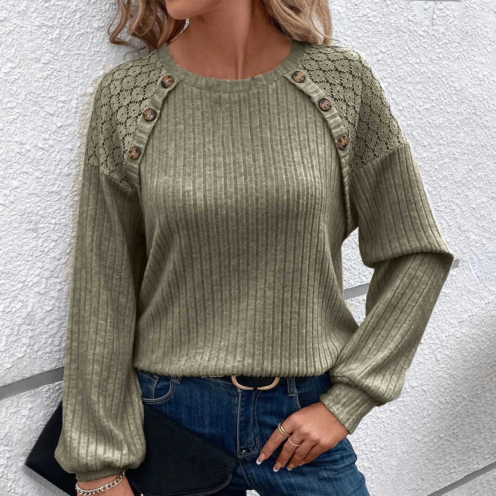 Workout Basics Sweatshirt Women's Soldi Tunic Tops Long Sleeve Pullover For Women Crewneck Fashion Plaid Hoodless Sweatshirt