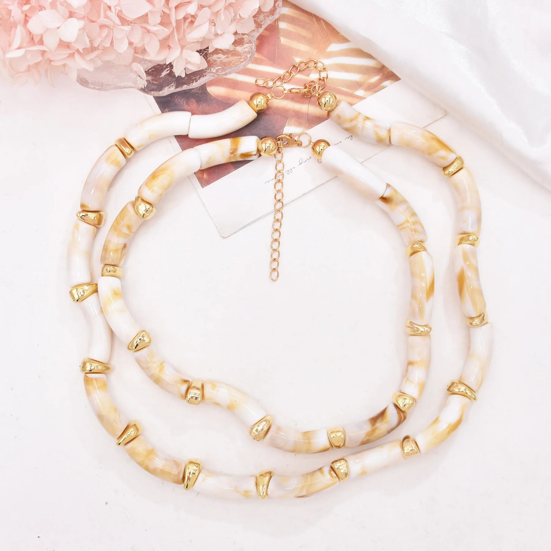 Irregular Bamboo Joint Double Layered Choker Necklace European American Luxury Texture Golden Alloy Stacked Jewelry Accessory