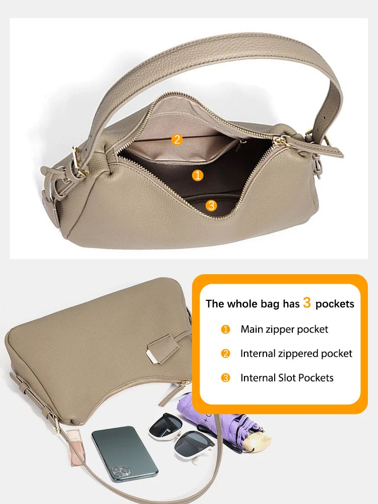 Zency Genuine Leather Satchel Bags For Women Simple Fashion Ladies Underarm Handbag Large Capacity Shoulder Bag 2025 New