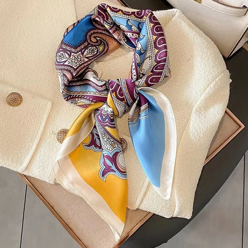 Luxury Brand Horse Print Skinny Silk Square Scarf For Women Soft Satin Neckerchief Scarves Bag Ribbon Female Foulard Hairband