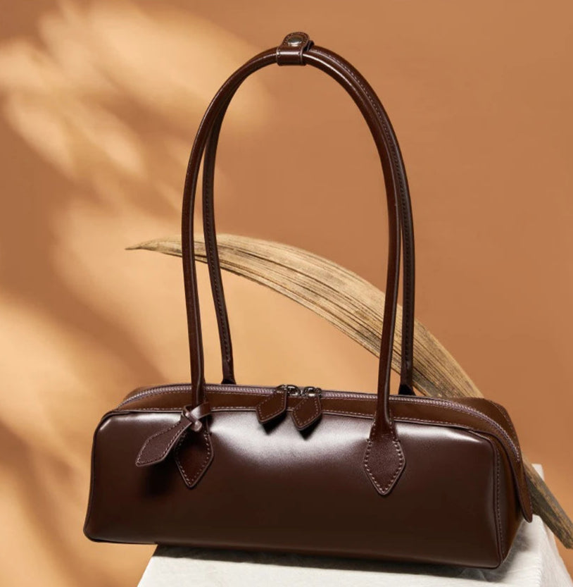 Zency Fashion Designer Underarm Bag Ladies Handbag Premium Oil Wax Leather Shoulder Bag Ladies Satchel French Style New Trendy