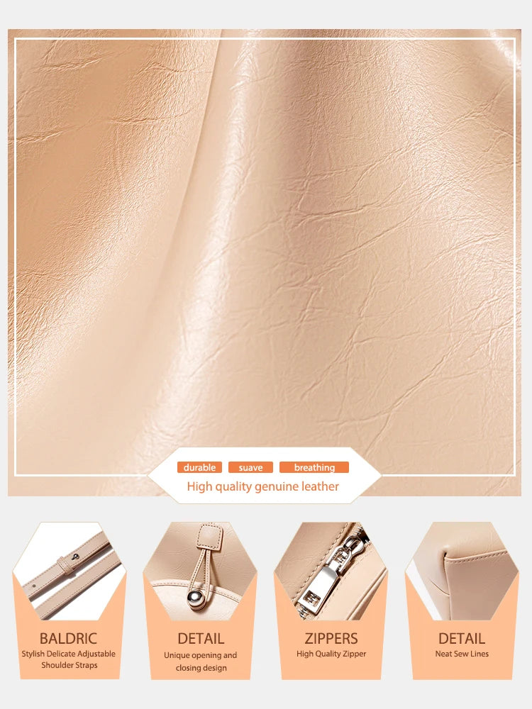 Zency 2025 Women's Soft Leather Handbag Large Pocket Tote Bag Shoulder Crossbody Luxury Bag Gift Lady Underarm Bag Adjustable