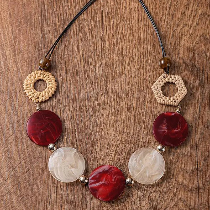 Bohemian Retro Design Round Piece Woven Necklace Women Niche Ethnic Style Holiday Party Jewelry Accessories Gifts