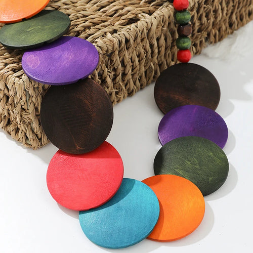 FTCY Bohemian Vintage Wood Necklace for Women Handmade Exaggerated Necklace Earring Jewelry Sets Women's Party Gifts