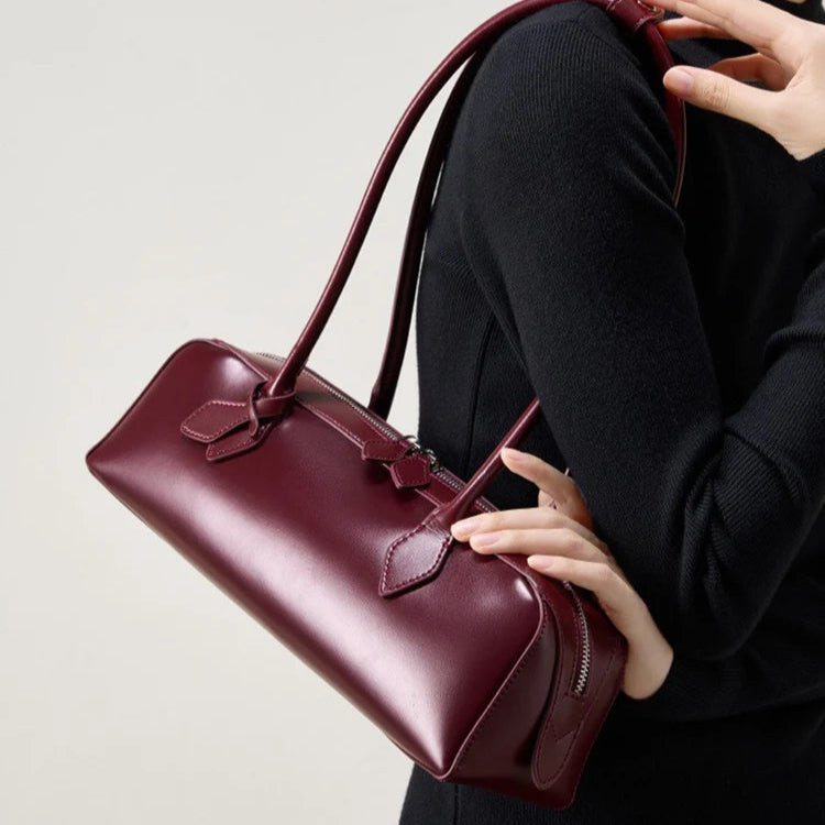 Zency Fashion Designer Underarm Bag Ladies Handbag Premium Oil Wax Leather Shoulder Bag Ladies Satchel French Style New Trendy