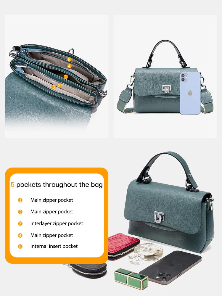 Zency Women Genuine Leather Top-handle Bag Envelope Bags Luxury Designer Shoulder Handbag Ladies Elegant Crossbody For Ladies