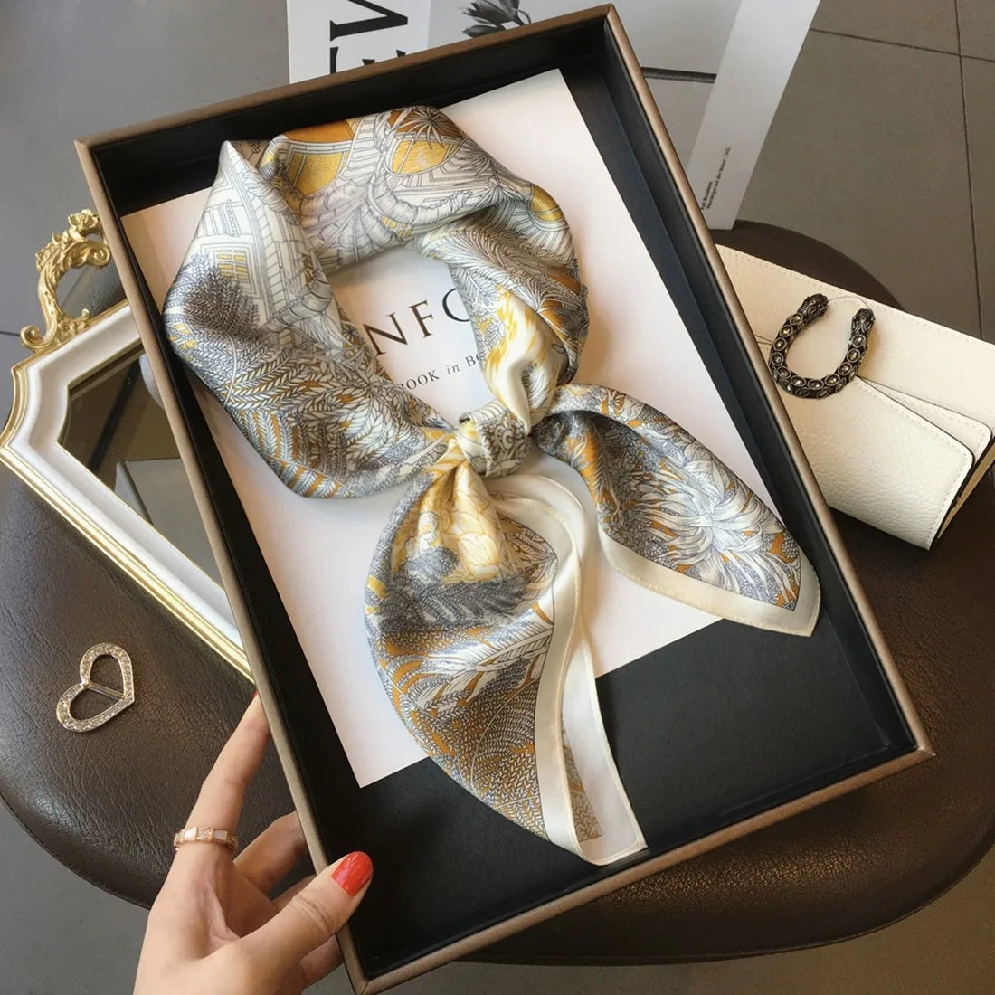 Luxury Brand Horse Print Skinny Silk Square Scarf For Women Soft Satin Neckerchief Scarves Bag Ribbon Female Foulard Hairband
