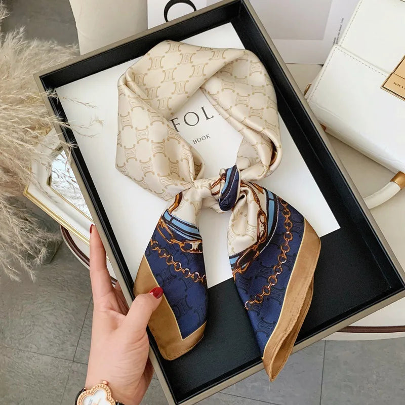 Luxury Brand Horse Print Skinny Silk Square Scarf For Women Soft Satin Neckerchief Scarves Bag Ribbon Female Foulard Hairband