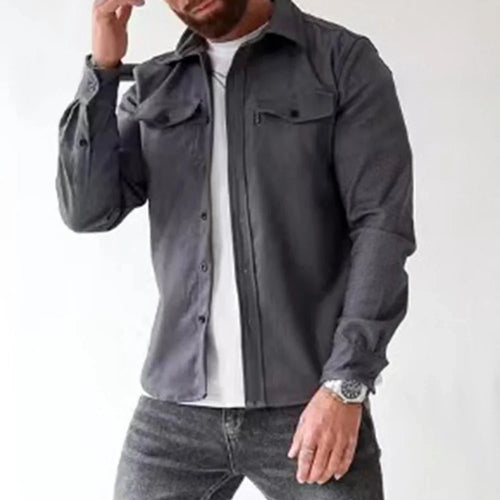 Casual Long-Sleeved Shirt Jacket Men'S Autumn And Winter New American Street Fashion Solid Color Workwear Men'S Shirt